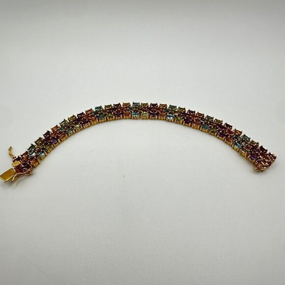 7" Amazing gold vermeil over 925 multi-gemstone bracelet! - Picture 12 of 12